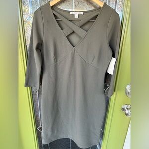 Boston Proper Gray Women’s S V Neck Crossover 3/4 Sleeve Cocktail Dress Nylon